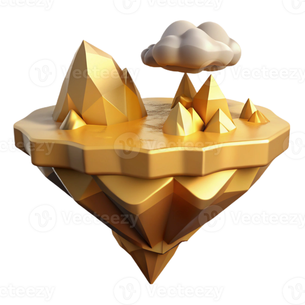 Golden Island Three Dimensional Cloud, Peaks, Polygonal Art in a Majestic Scene of Design png