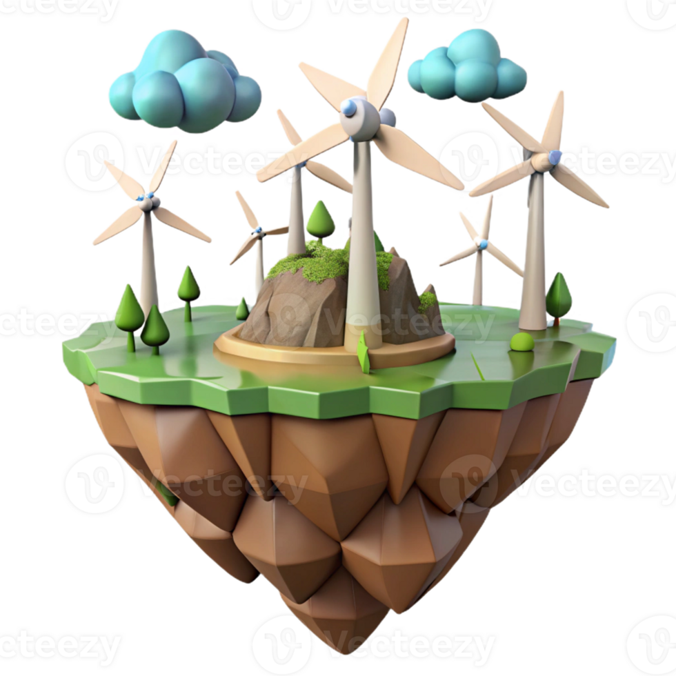 Wind Energy Island Green Power A visionary depiction of an island embracing wind energy, capturing the essence of green power in a digital world. png