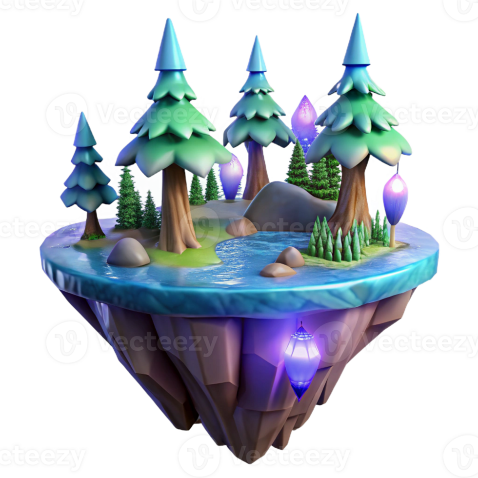 Enchanted Floating Island Scene in a Magical Three Dimensional Render of Fantasy png