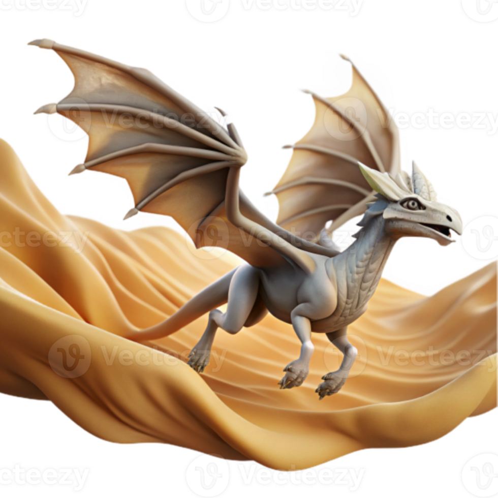 3D Render of a Fantasy Dragon Soaring Over Sand Dunes png