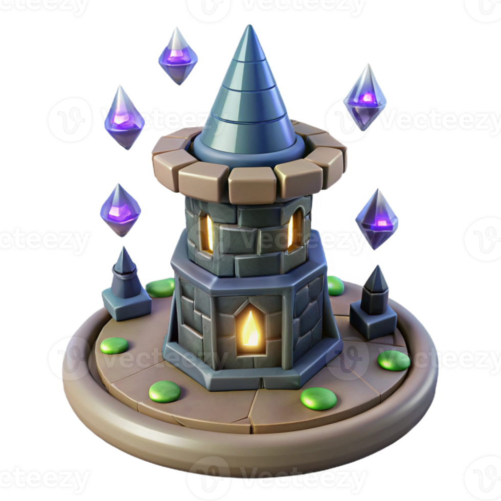 Mystic Tower Gems Fantasy A mystical 3D render of a tower with gems, capturing its enchanting presence and magical elements. png