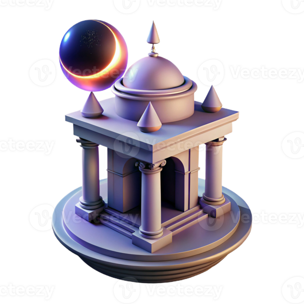 Celestial Temple 3D Render A serene depiction of a temple navigating a world of celestial design, captured in a stunning three-dimensional render. png