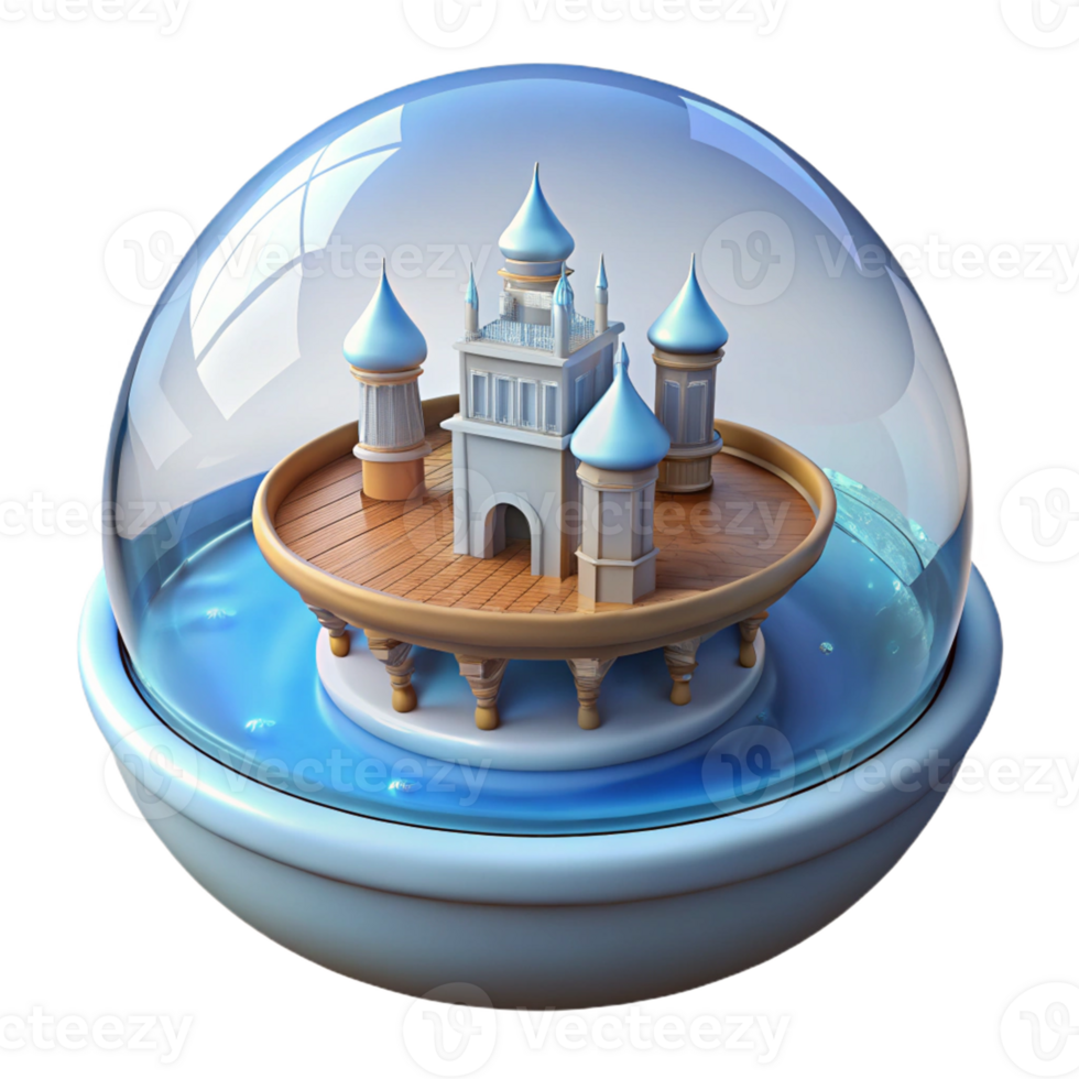 Enchanted Castle Snow Globe A magical scene of a castle navigating a snow globe, capturing the essence of enchantment in a digital world. png