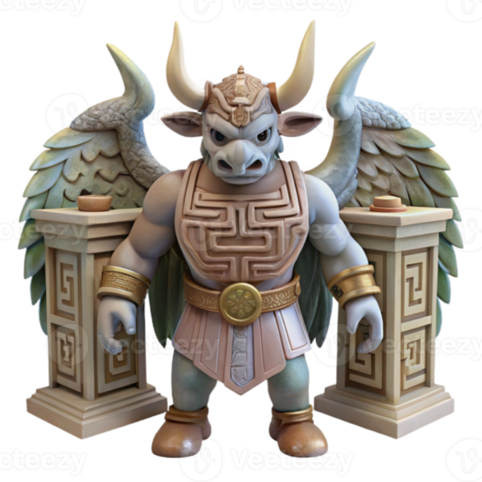 3D Render of a Mighty Winged Minotaur in Ancient Greek Armor png