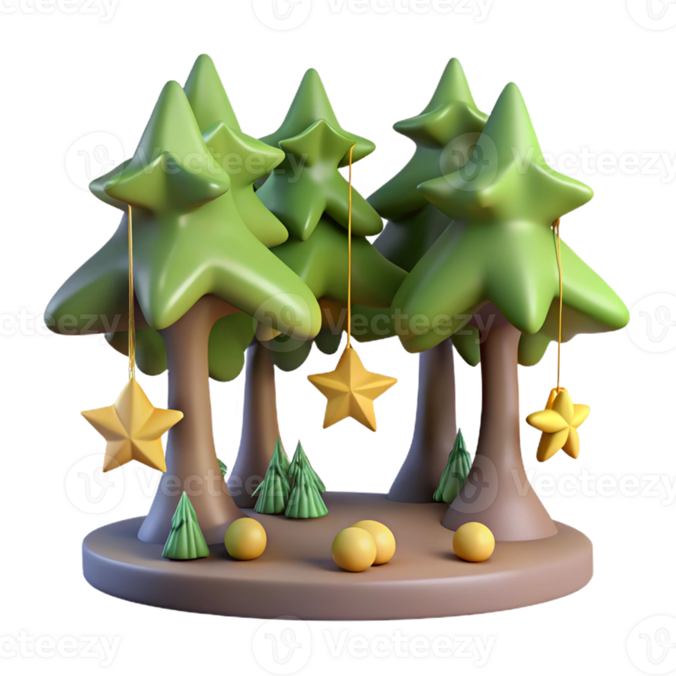 Cartoon Forest with Stars A playful depiction of a forest navigating a world of stars, brought to life in whimsical digital art. png