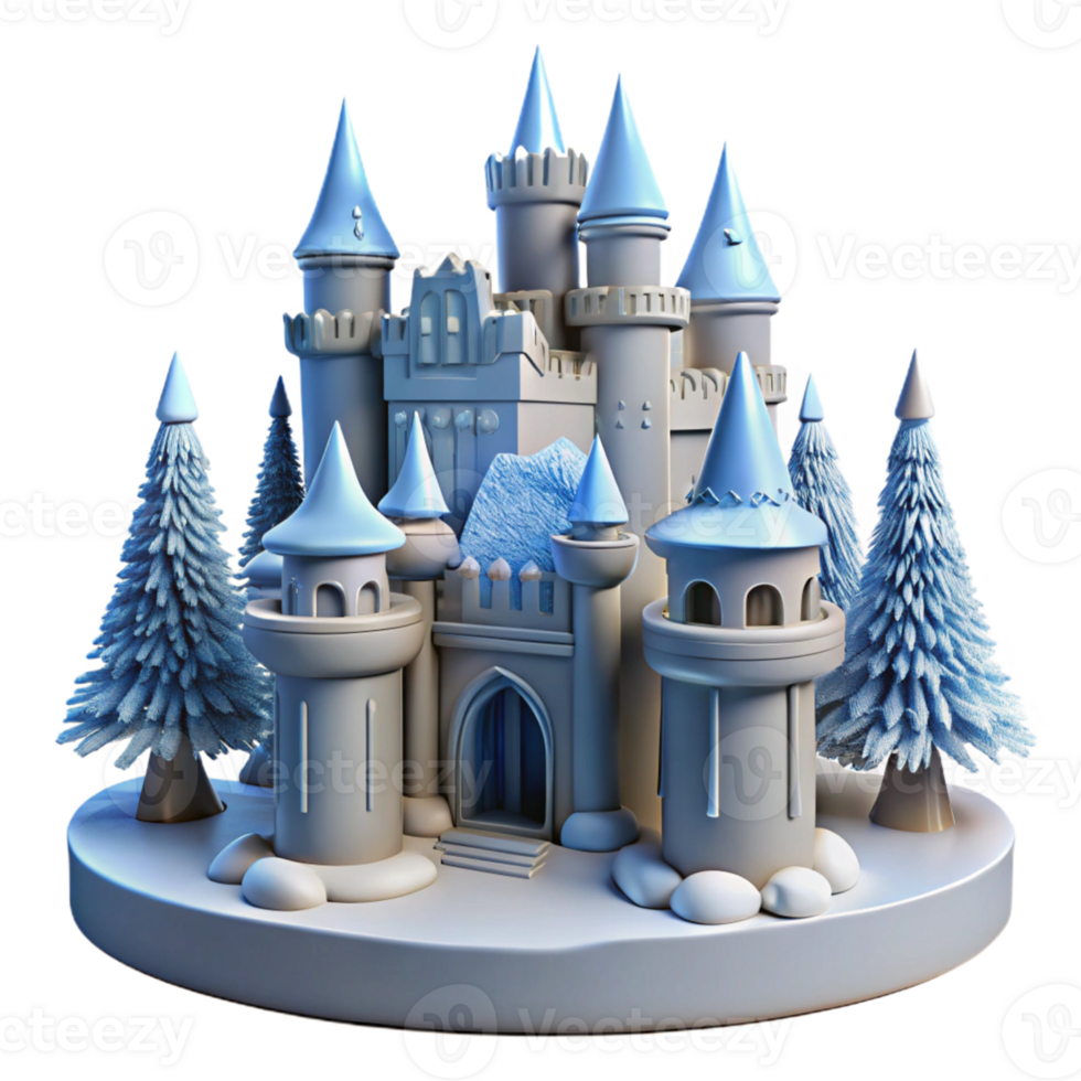 Winter Castle Three Dimensional Render in a Majestic Scene of Enchantment png
