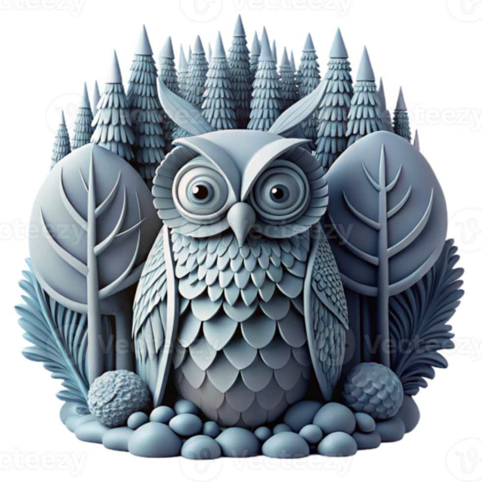 3D Illustration of a Wise Owl in a Serene Forest Setting png