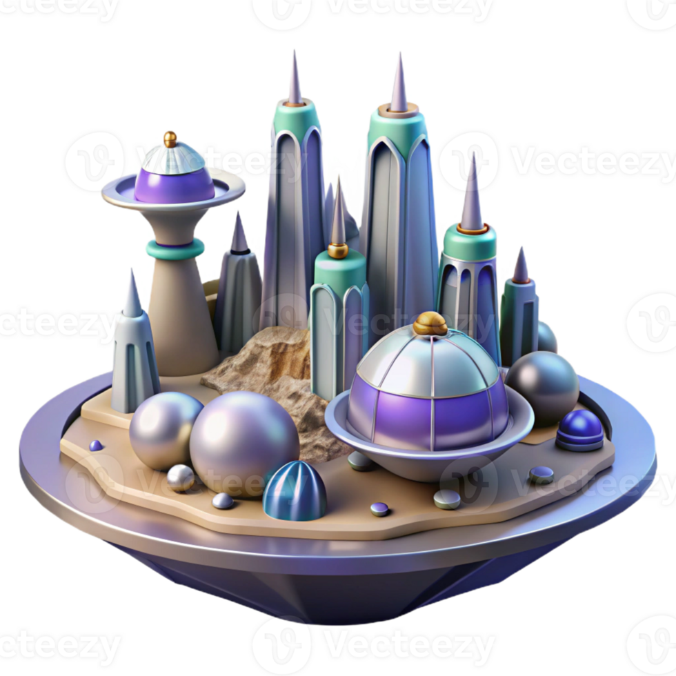 Futuristic Cityscape on an Island Metropolis in a Visionary Three Dimensional Scene png