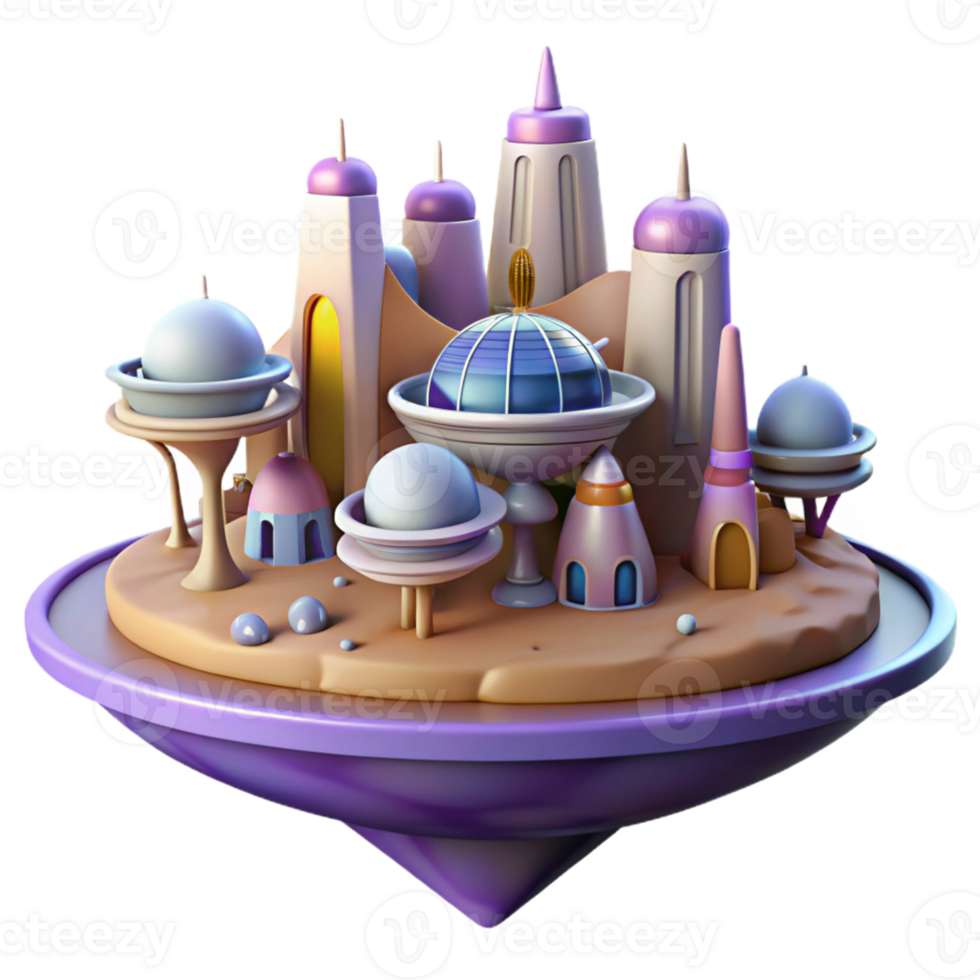 Floating City Futuristic Dome Structures A visionary depiction of a city floating in a digital world, capturing the essence of futuristic urban design. png