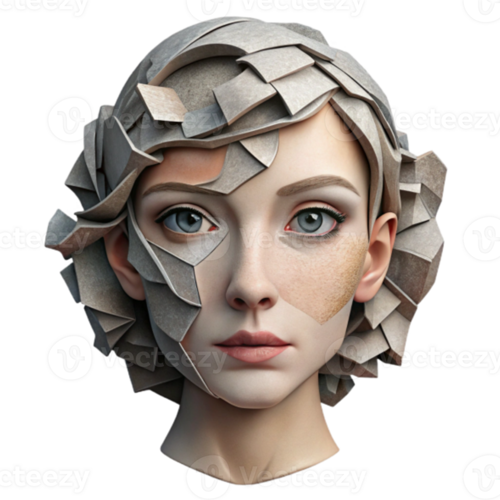 3D Render of a Woman's Face with Geometric Hairstyle png