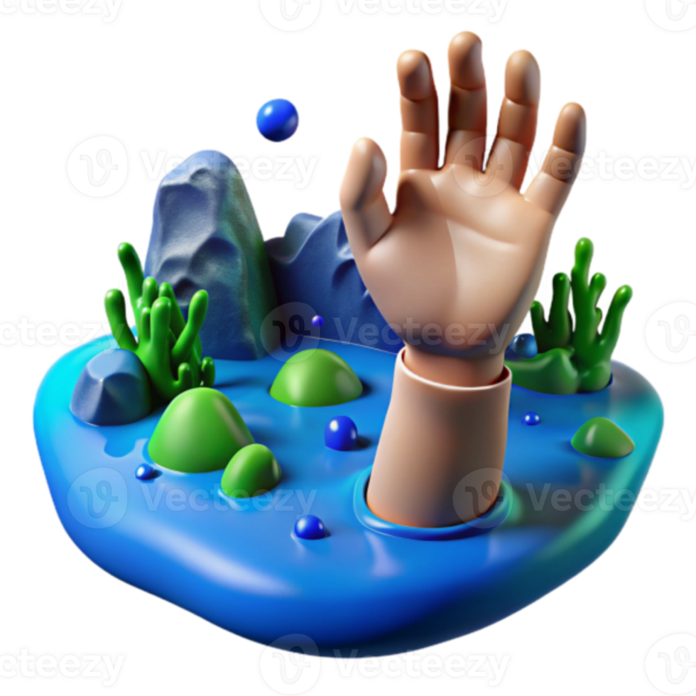 3D Cartoon Hand Reaching from Water, Colorful Aquatic Illustration png