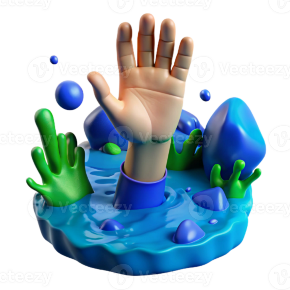 3D Render of a Hand Reaching from Blue Liquid, Abstract Illustration png