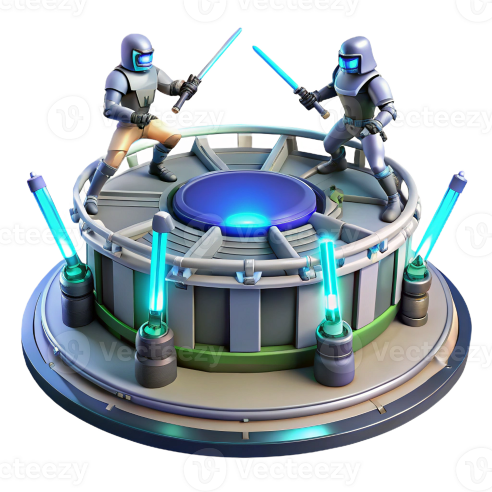 Sci-Fi Duel Robots Battle Arena in a Futuristic Three Dimensional Scene of Combat png