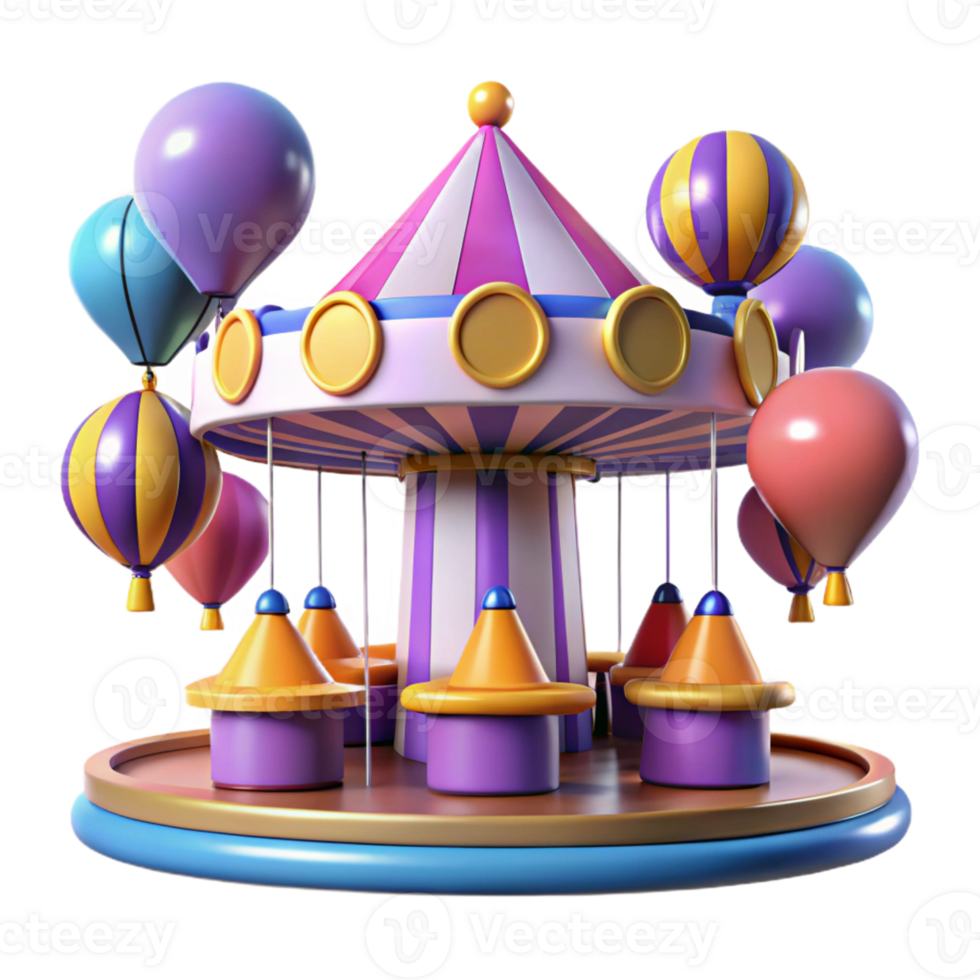 Whimsical Carousel with Balloons A playful scene of a carousel adorned with colorful balloons, capturing the joy of a digital fairground. png