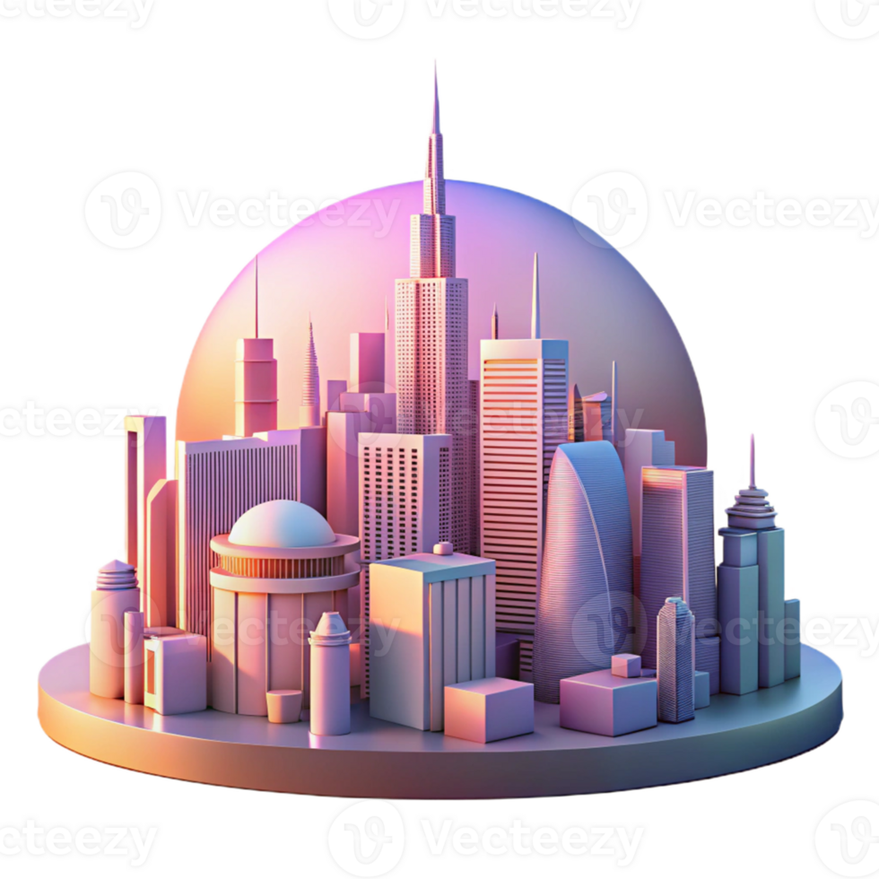 Cityscape Under a Dome in an Urban Three Dimensional Model of Visionary Design png