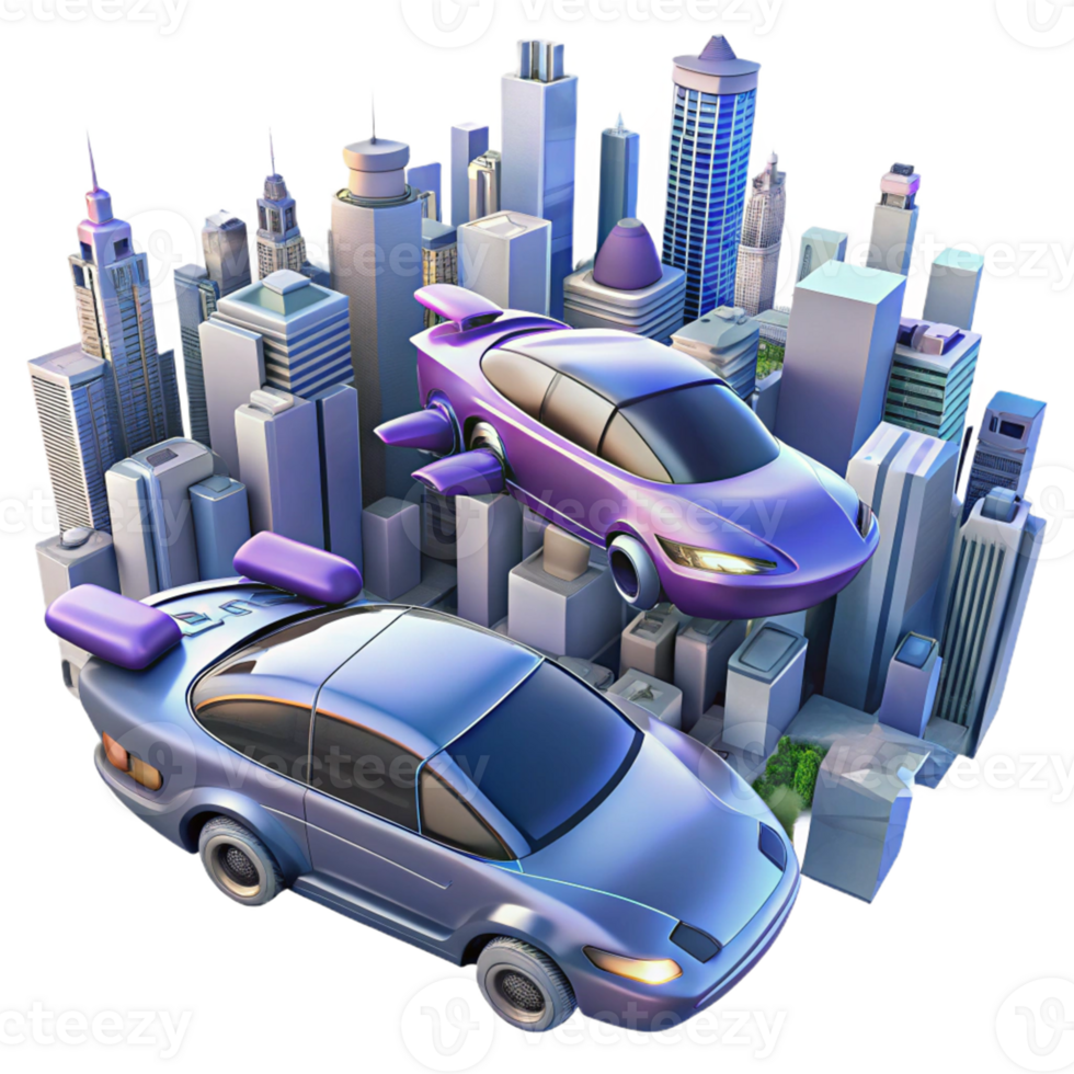 Future City Cars - A dynamic depiction of cars in a futuristic city capturing the essence of advanced technology and modern transportation png