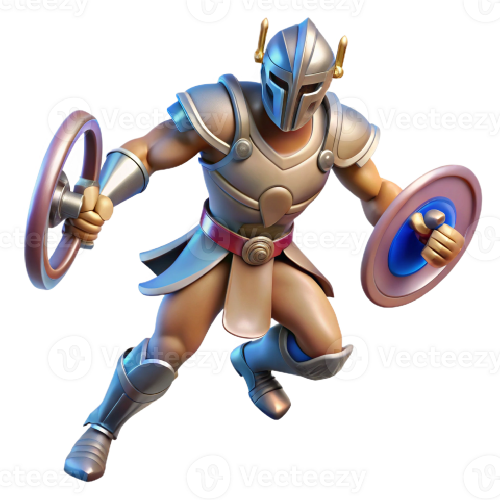 Fantasy Warrior 3D Model A dynamic depiction of a warrior navigating a world of fantasy, captured in a stunning three-dimensional model. png