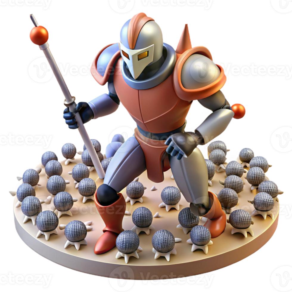 Robotic Knight and Mini Creatures - A futuristic depiction of a robotic knight accompanied by mini creatures blending advanced technology with fantasy elements png