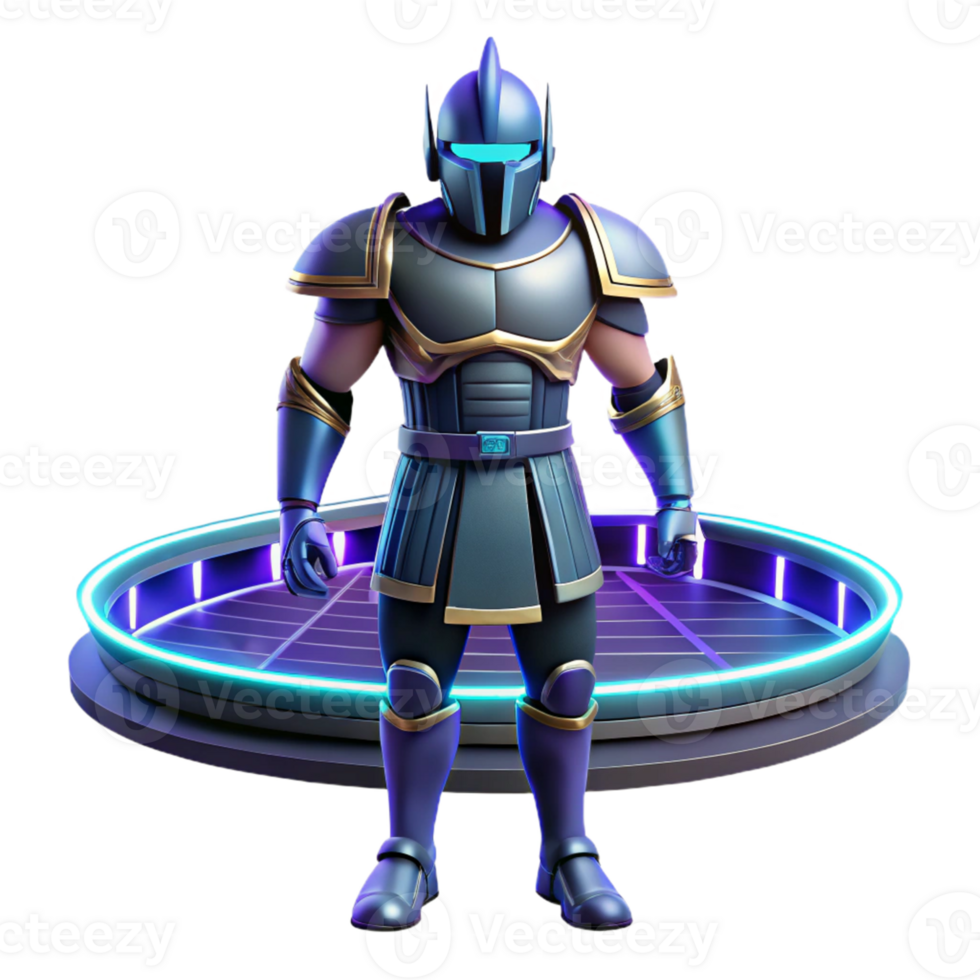 Three Dimensional Render of a Futuristic Armored Warrior in a Visionary Scene of Combat png
