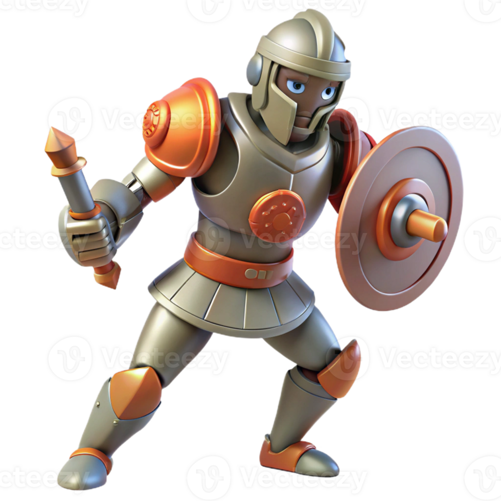 Three Dimensional Render of a Metal Knight with a Shield in a Heroic Scene png
