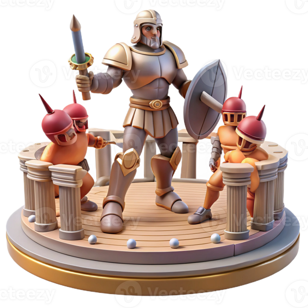 Hero and Soldiers in a Dynamic Three Dimensional Render of Battle png