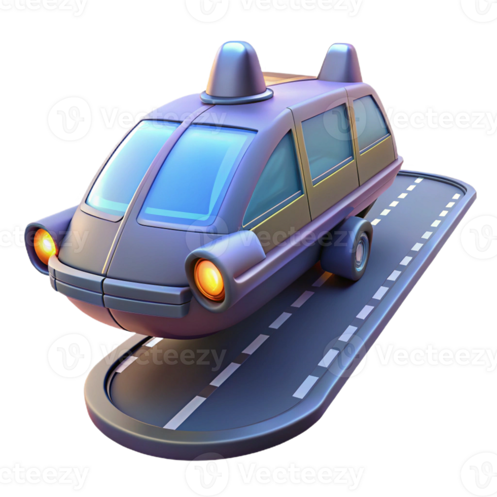 Futuristic Flying Car on Road - A dynamic depiction of a flying car on a road capturing the essence of advanced technology and modern transportation png