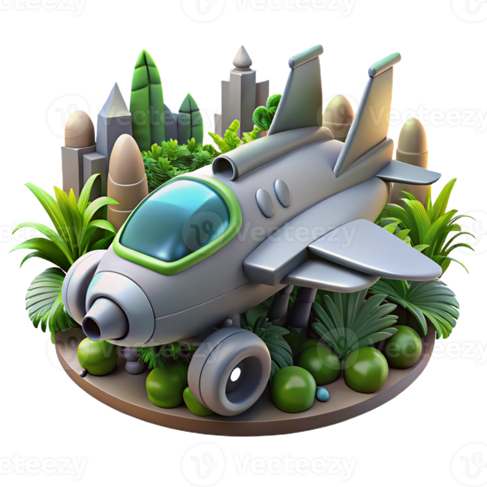 Jet in Jungle 3D Model A dynamic 3D model of a jet in a jungle, capturing the essence of adventure and modern technology. png