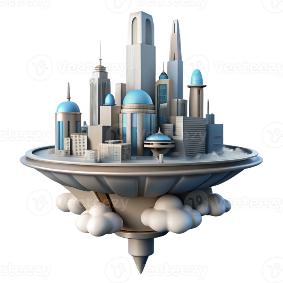 Floating City as a Futuristic Metropolis in a Visionary Three Dimensional Scene png