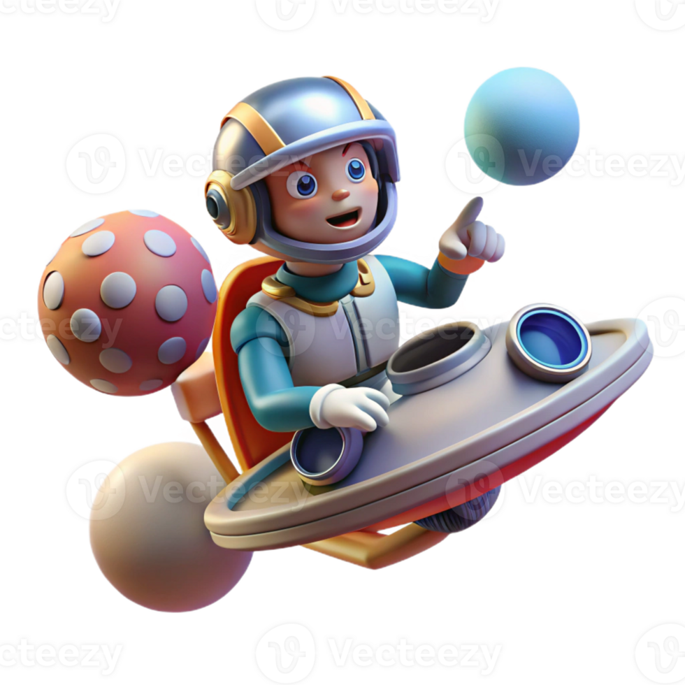 Astronaut Kid's Space Adventure A dynamic depiction of a kid navigating a world of space adventures, capturing the essence of exploration in a digital world. png
