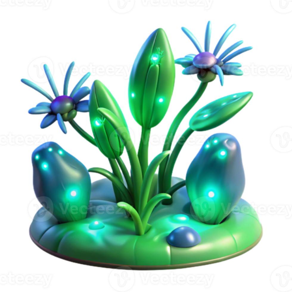 Glowing Alien Flora 3D Render Illustration png