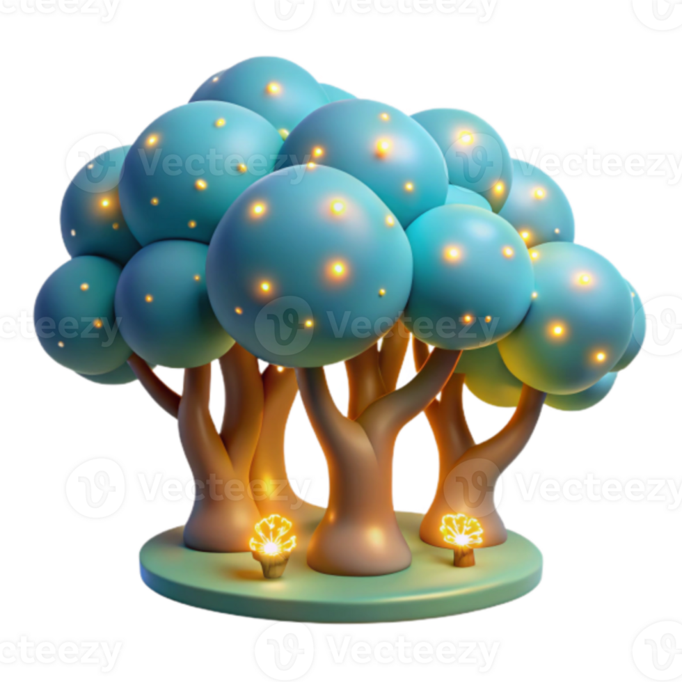 Enchanted 3D Render of Glowing Round Trees png