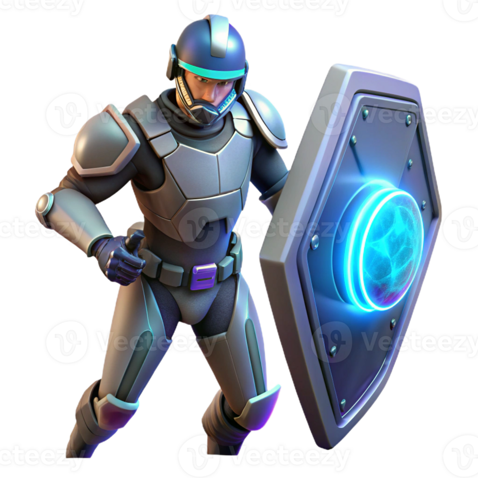 Futuristic Soldier with Energy Shield - A dynamic depiction of a soldier with an energy shield capturing the essence of advanced technology and intense action png