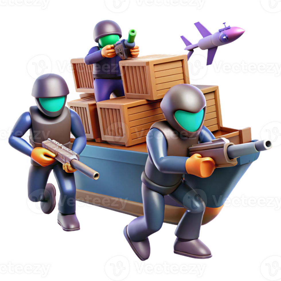 Soldiers Guarding Cargo Ship in a Dynamic Three Dimensional Scene of Defense png