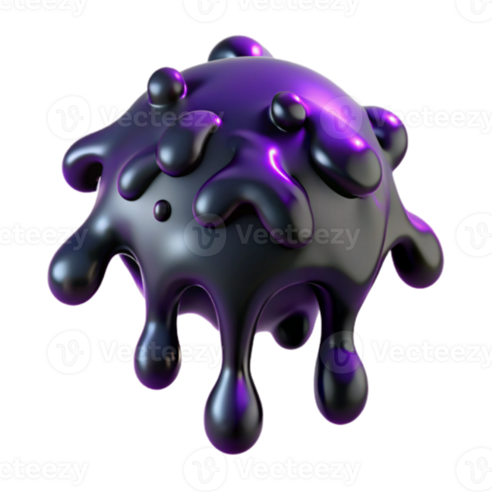 3D Render of Abstract Purple Blob, Glossy Liquid Form, Dynamic Dripping Effect png