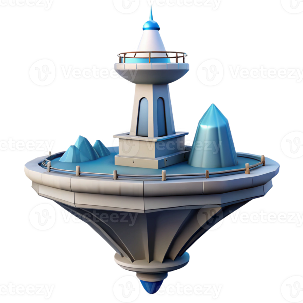 Floating Island Tower in a Majestic Three Dimensional Scene of Enchantment png