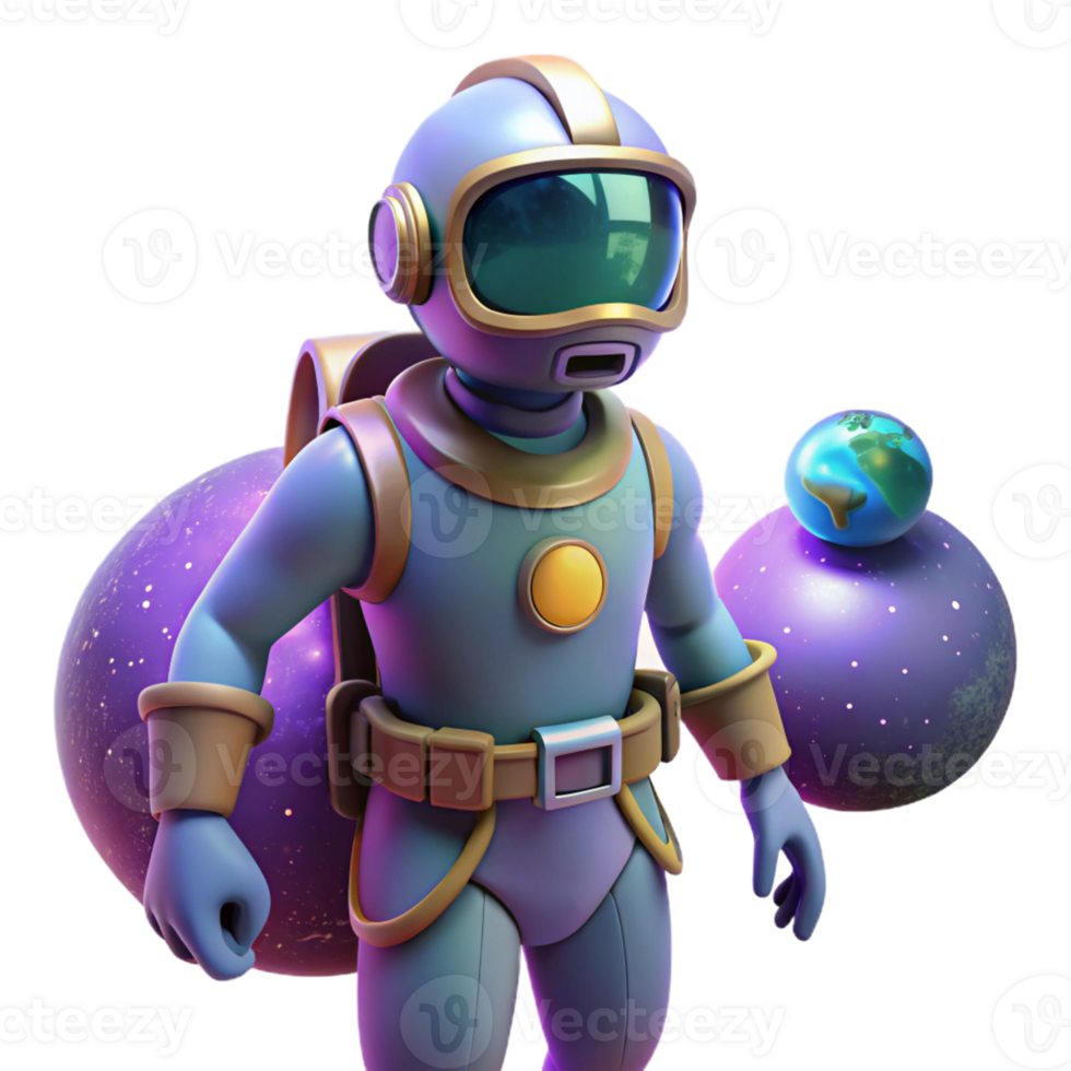 Astronaut Planets Space Adventure A realistic 3D render of an astronaut exploring planets, capturing the essence of space adventure and discovery. png