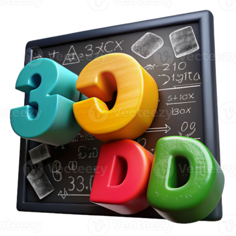 3D Render Colorful Letters 3DD on Blackboard Background png