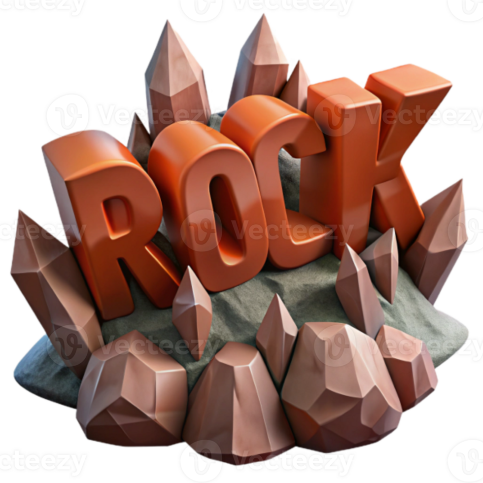 3D Render of Rock Word in Crystal Setting png
