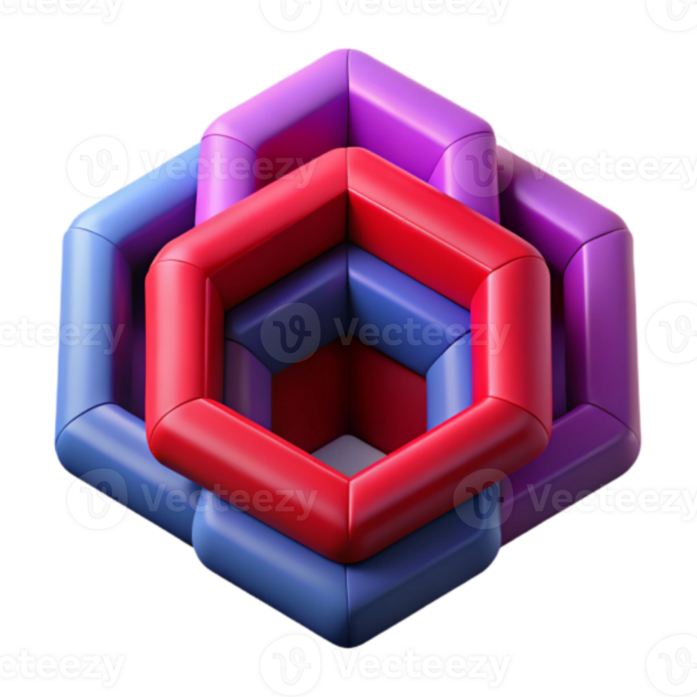 Abstract 3D Render Hexagon Interlocking Design Purple Red Blue Graphic Resource png