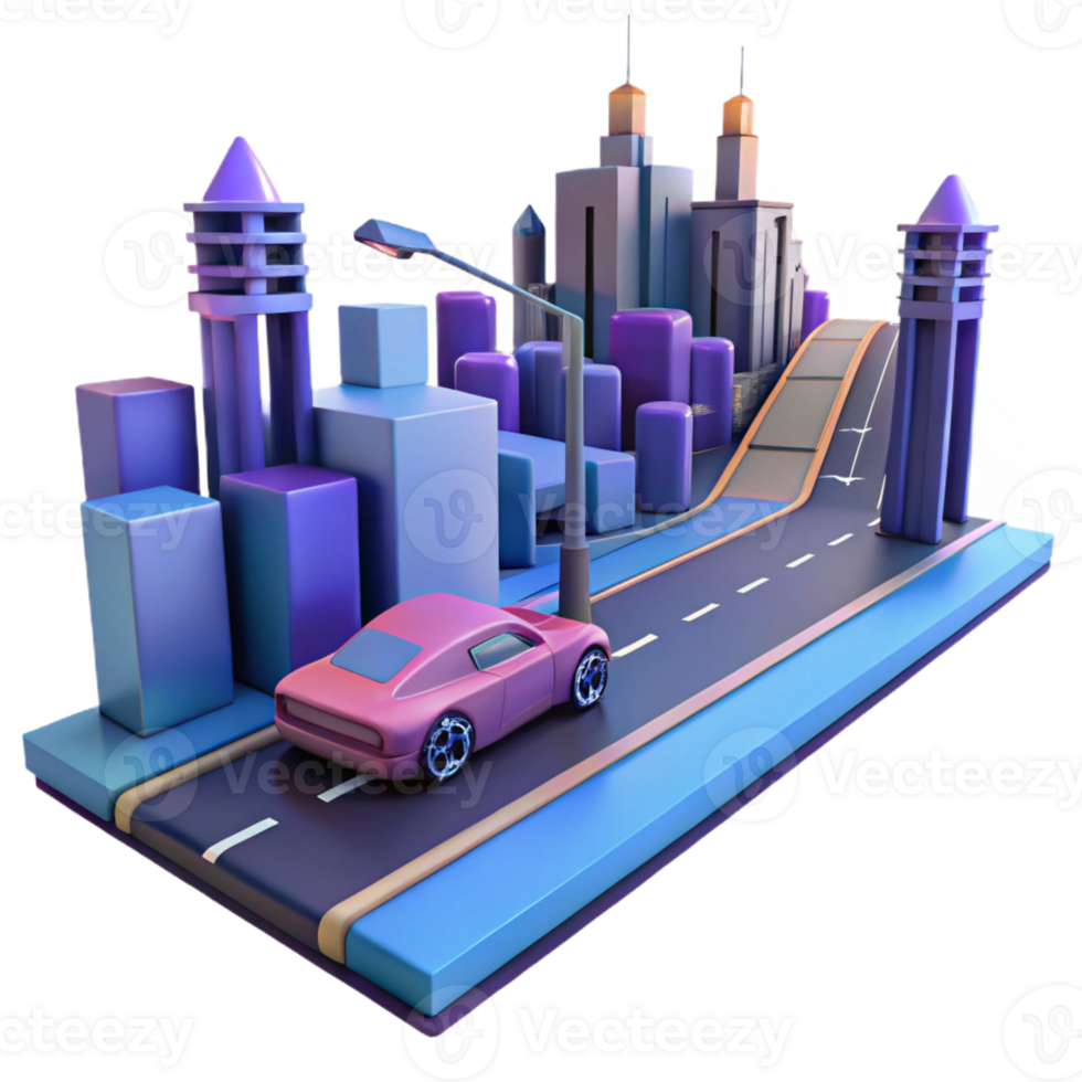 Cityscape Car Drive Urban Road in a Futuristic Three Dimensional Render of Urban Design png