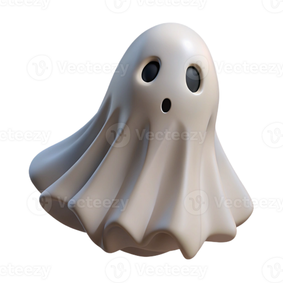 Cute Ghost 3D Render An adorable ghost brought to life in a whimsical three-dimensional render, navigating the digital realm with charm. png
