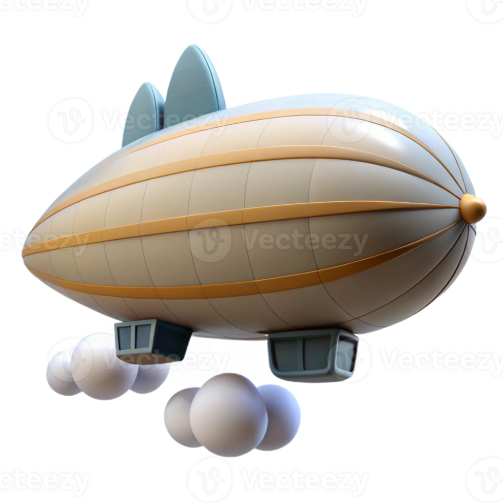 Retro Airship 3D Render A dynamic depiction of an airship navigating the skies, capturing the essence of retro-futuristic design. png