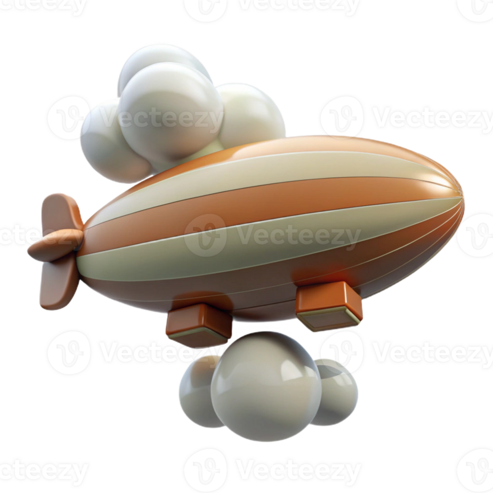 Cartoon Airship Soaring in a Whimsical Three Dimensional Scene of Adventure png