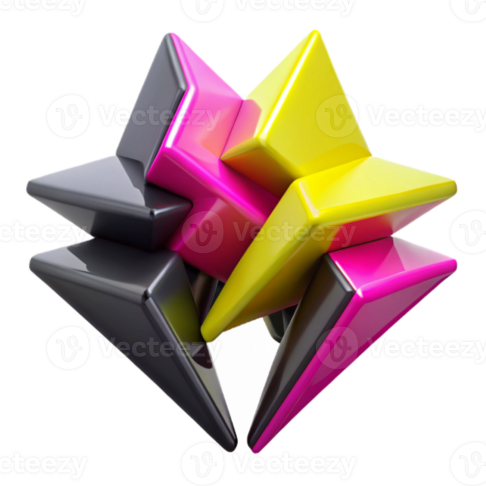 Abstract 3D Render of Interlocking Geometric Shapes in Pink, Yellow, and Black png