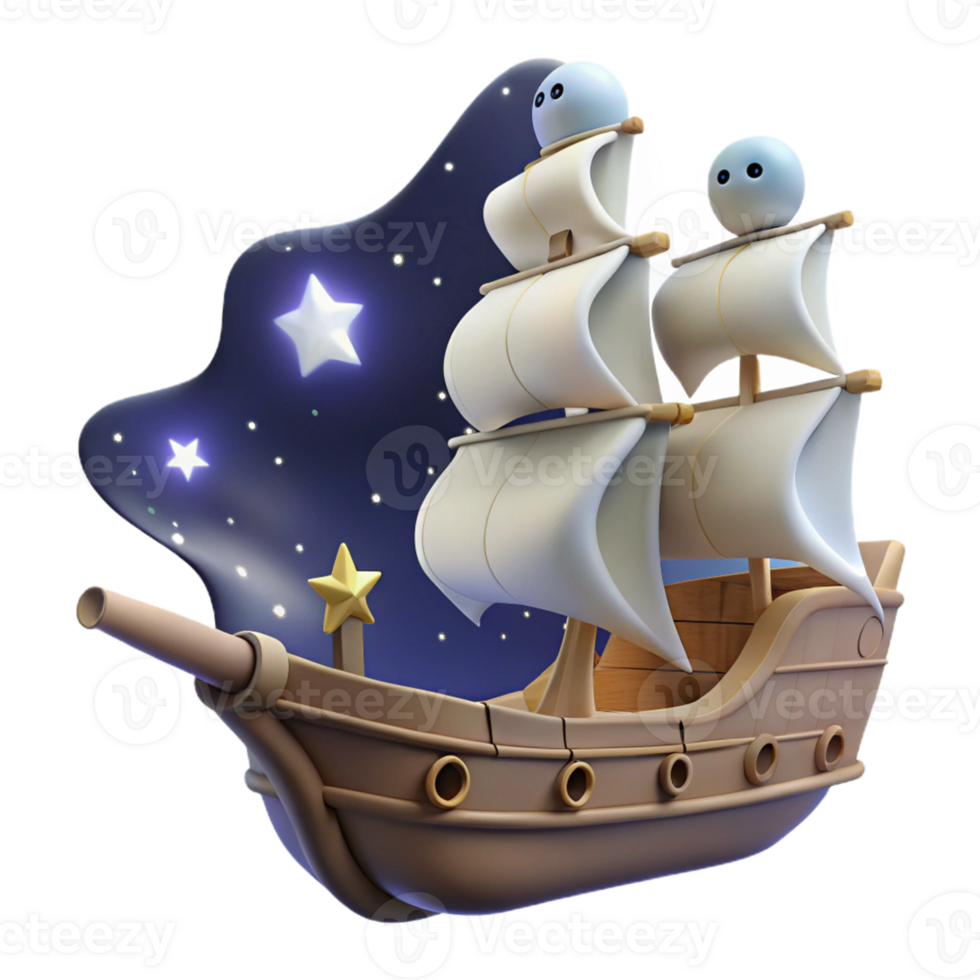 Starry Night Ship Adventure in a Cosmic Three Dimensional Scene of Exploration png