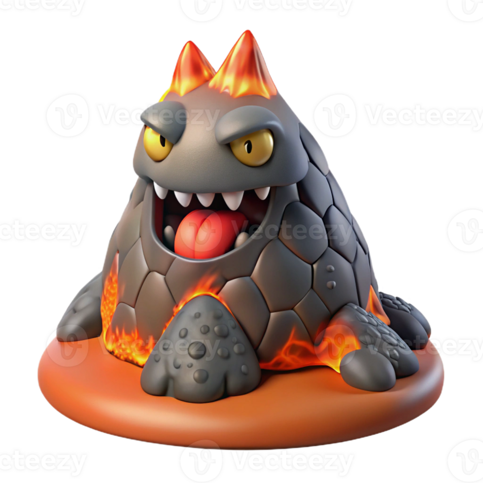 Lava Monster Three Dimensional Model with Fiery Details and Dynamic Form png
