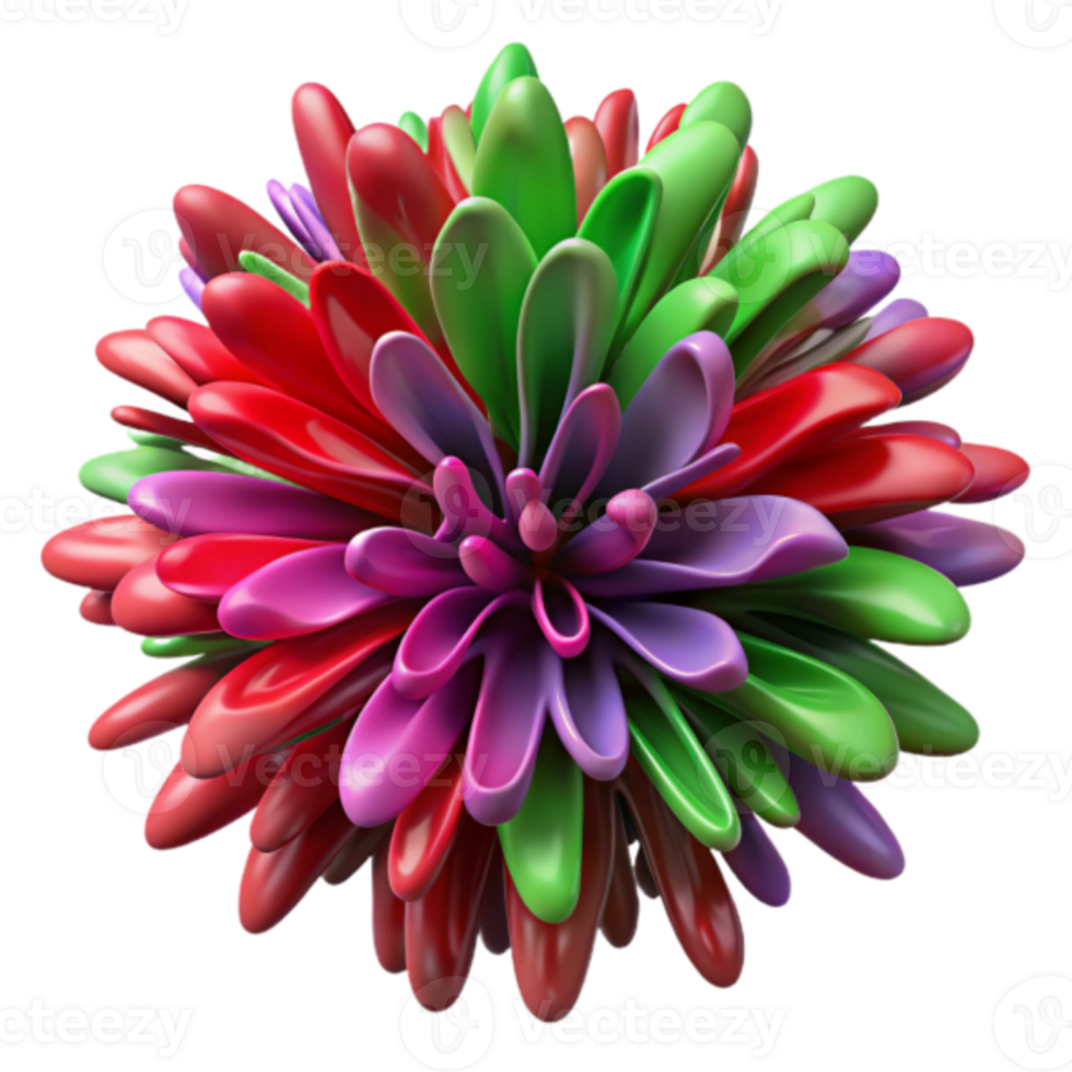 Vibrant 3D Flower Abstract Illustration Red Green Purple Pink Petals Bloom png
