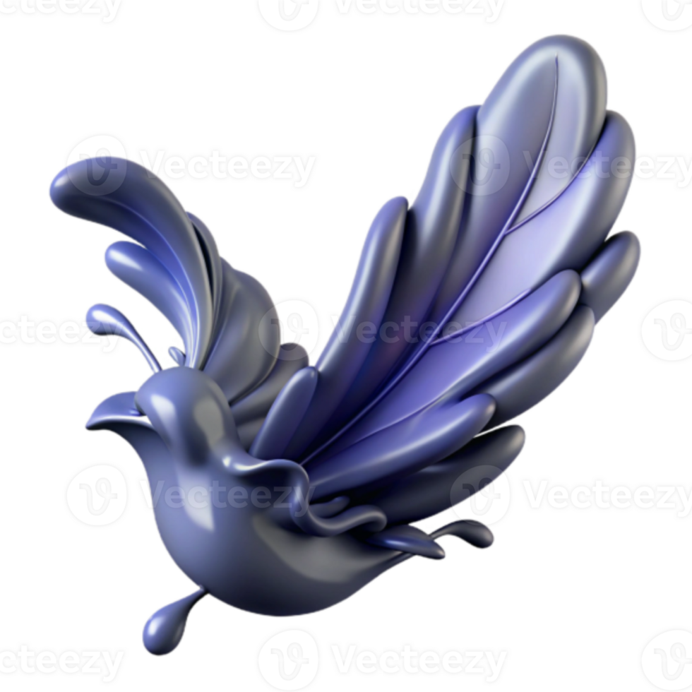 Abstract 3D Render of a Purple Bird in Flight, Fluid Design, Organic Shapes, Digital Art png