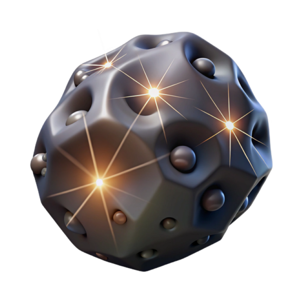 Glowing 3D Abstract Sphere, Metallic Texture, Illuminated Facets, Geometric Design, Dark Background, Shiny Surface, Space-like Render, Complex Structure, Intricate Details png