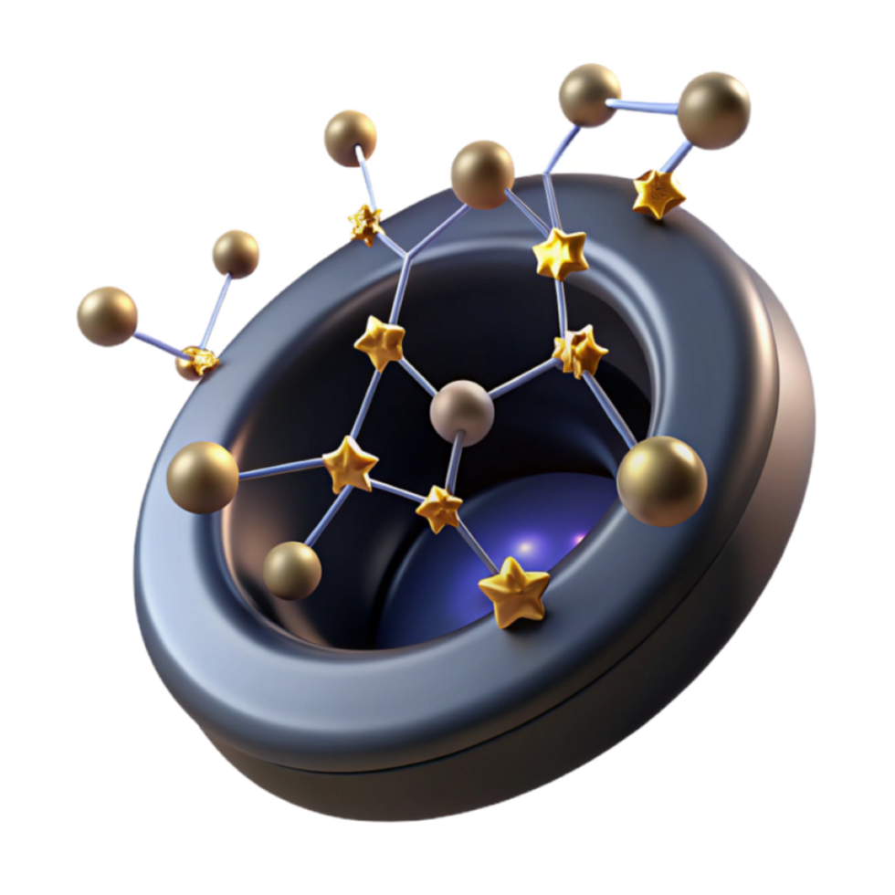 3D Render Abstract Background Golden Stars Molecular Structure png